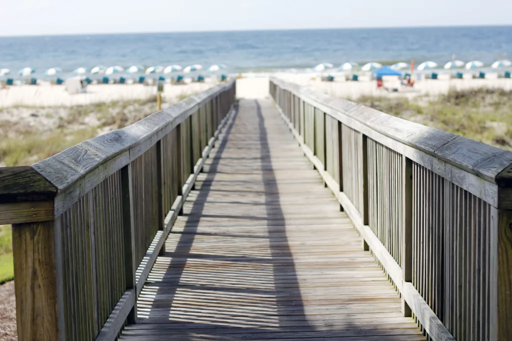 Alabama beaches are easy to access via walkways and boardwalks.