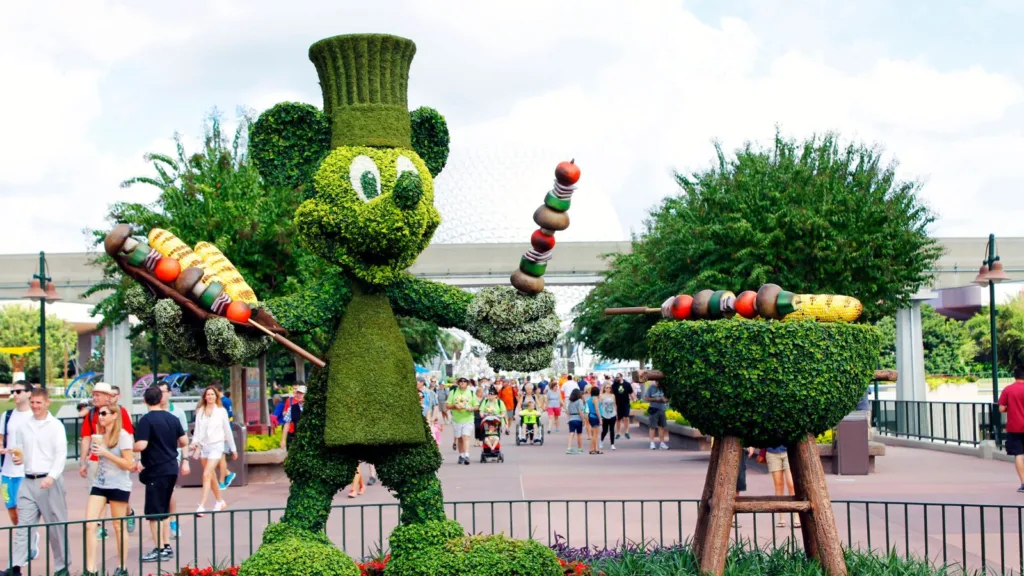 Mickey topiary at Epcot Food and Wine Festival.