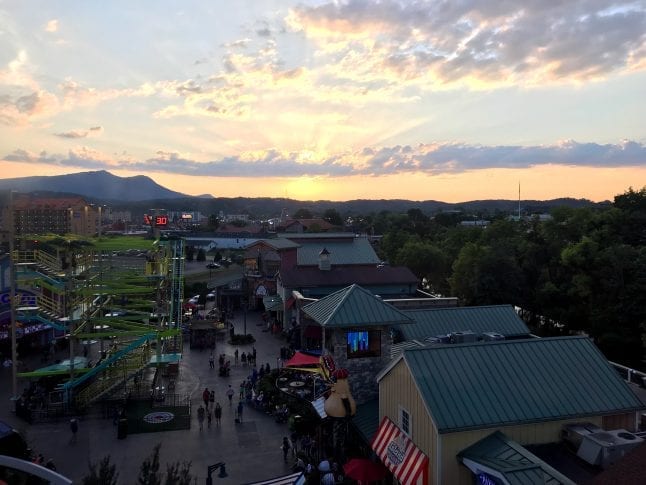 Sunset view of Pigeon Forge from the Great Smoky Mountain Wheel