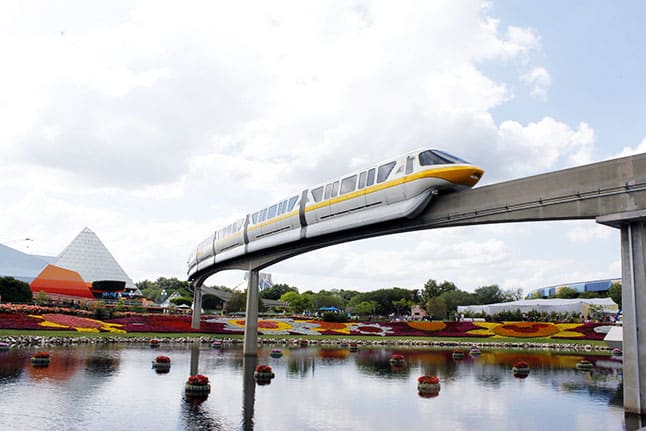 Yellow monorail line at Epcot