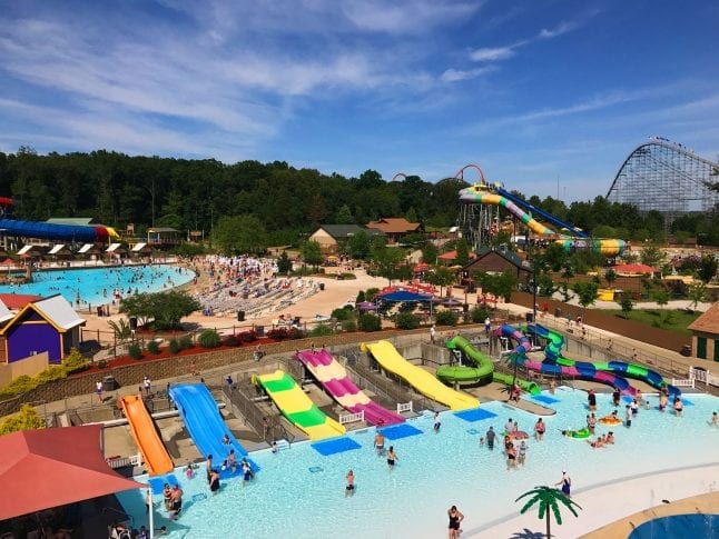 Splashin Safari park view from high atop a water slide.