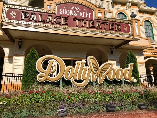 Dollywood theme park sign at the entrance of the park