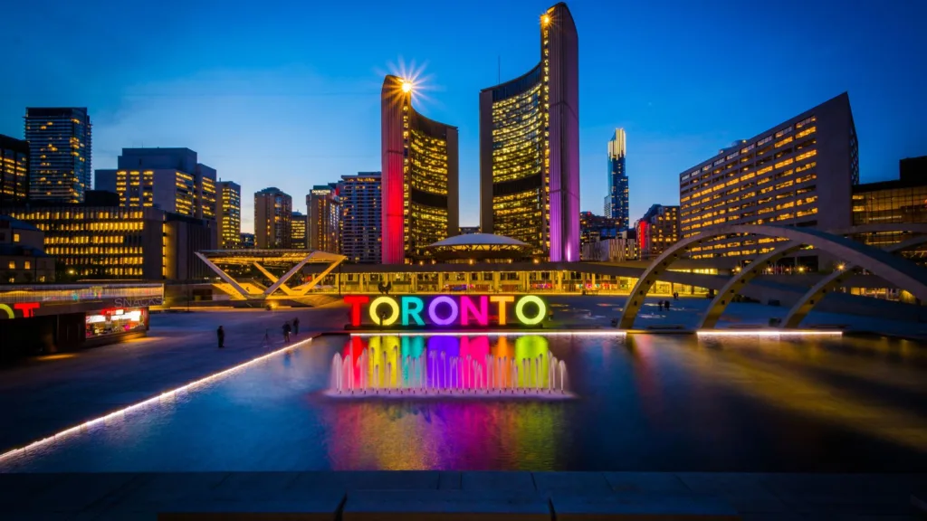 Toronto sign lit up at night