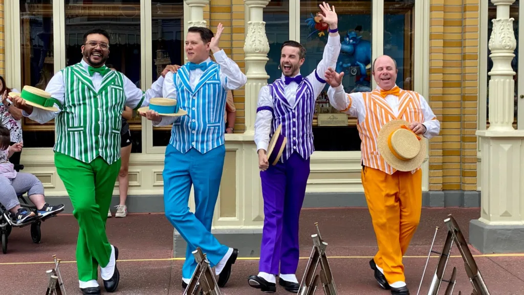 Posing Dapper Dan singers on Main Street.